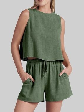 OLD NAVY Two-Piece Set with Sleeveless Crop Tank & Shorts in Cotton, Women’s XL